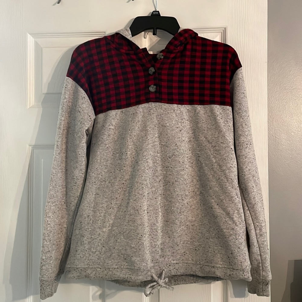 Gray and buffalo plaid sweatshirt